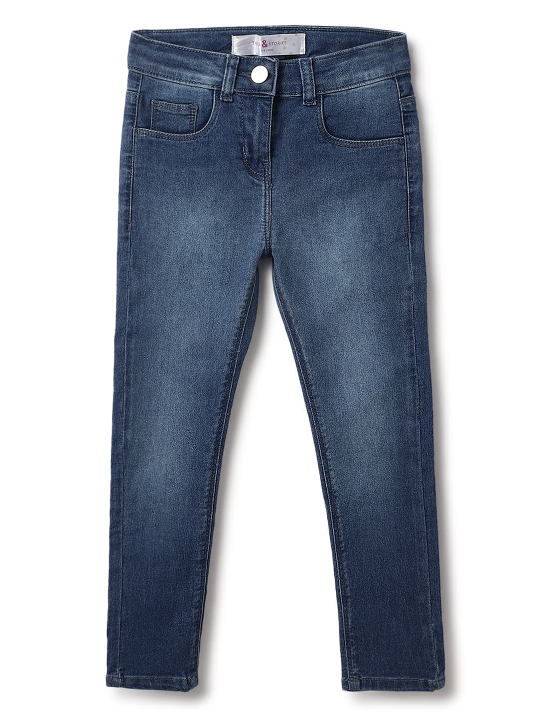 TALES & STORIES Girls Blue Slim Fit Light Fade Mid-Rise Stretchable Denim Jeans