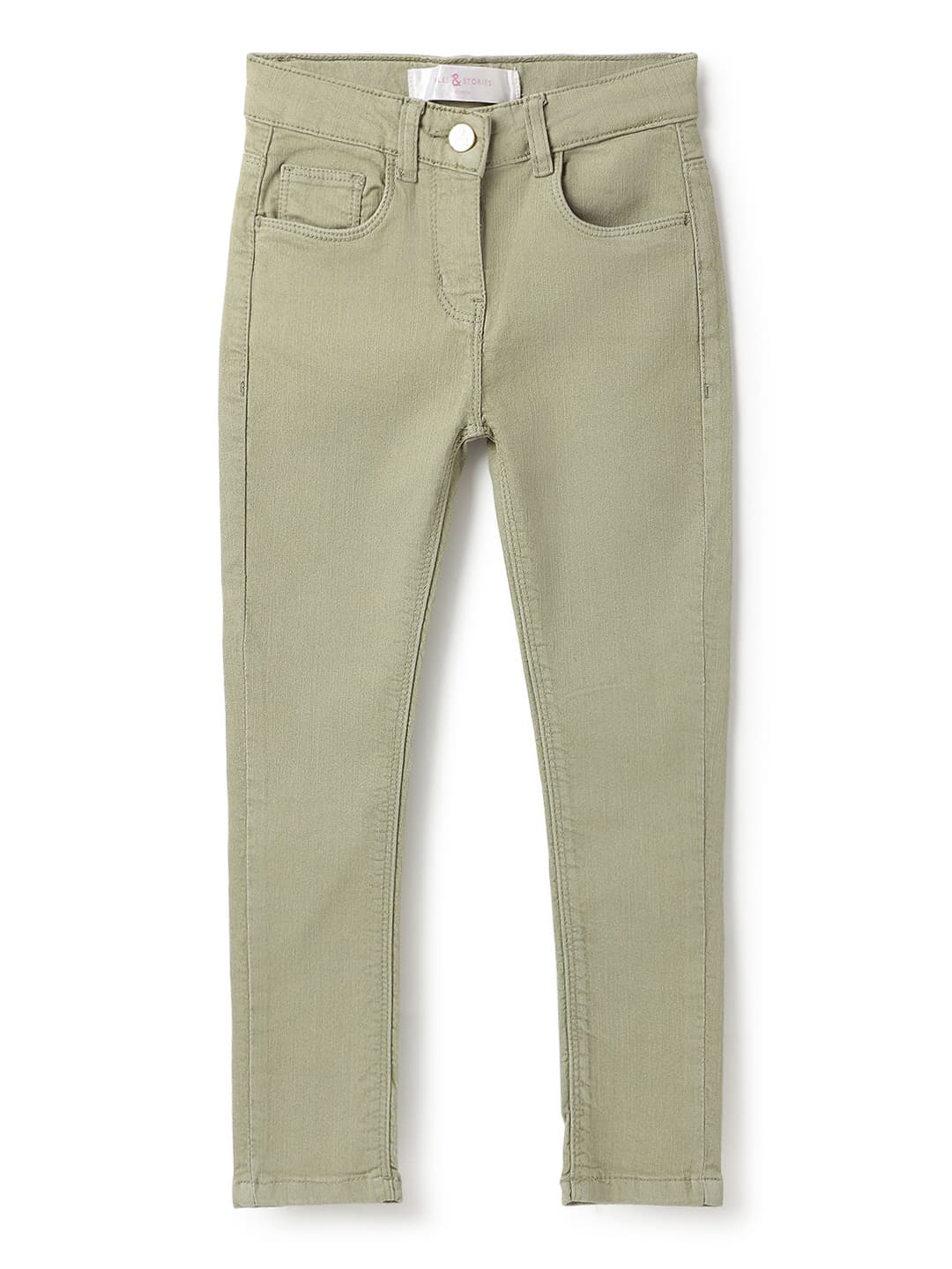 TALES & STORIES Girls Olive Green Slim Fit Mid-Rise Clean Look Stretchable Denim Jeans