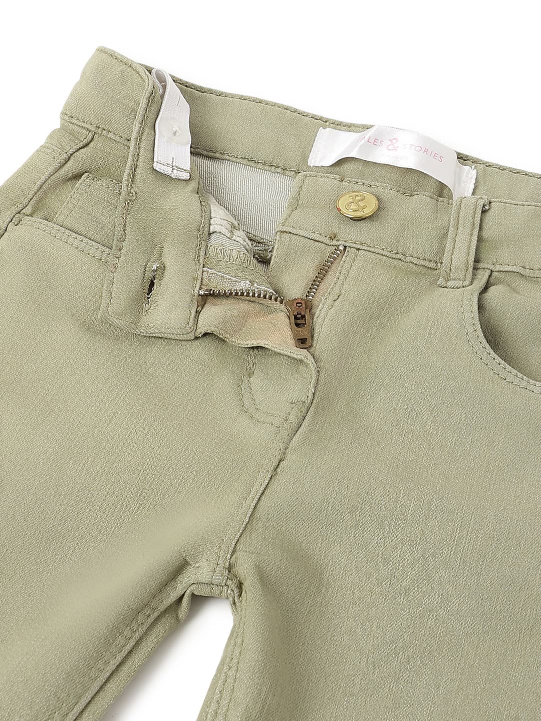 TALES & STORIES Girls Olive Green Slim Fit Mid-Rise Clean Look Stretchable Denim Jeans