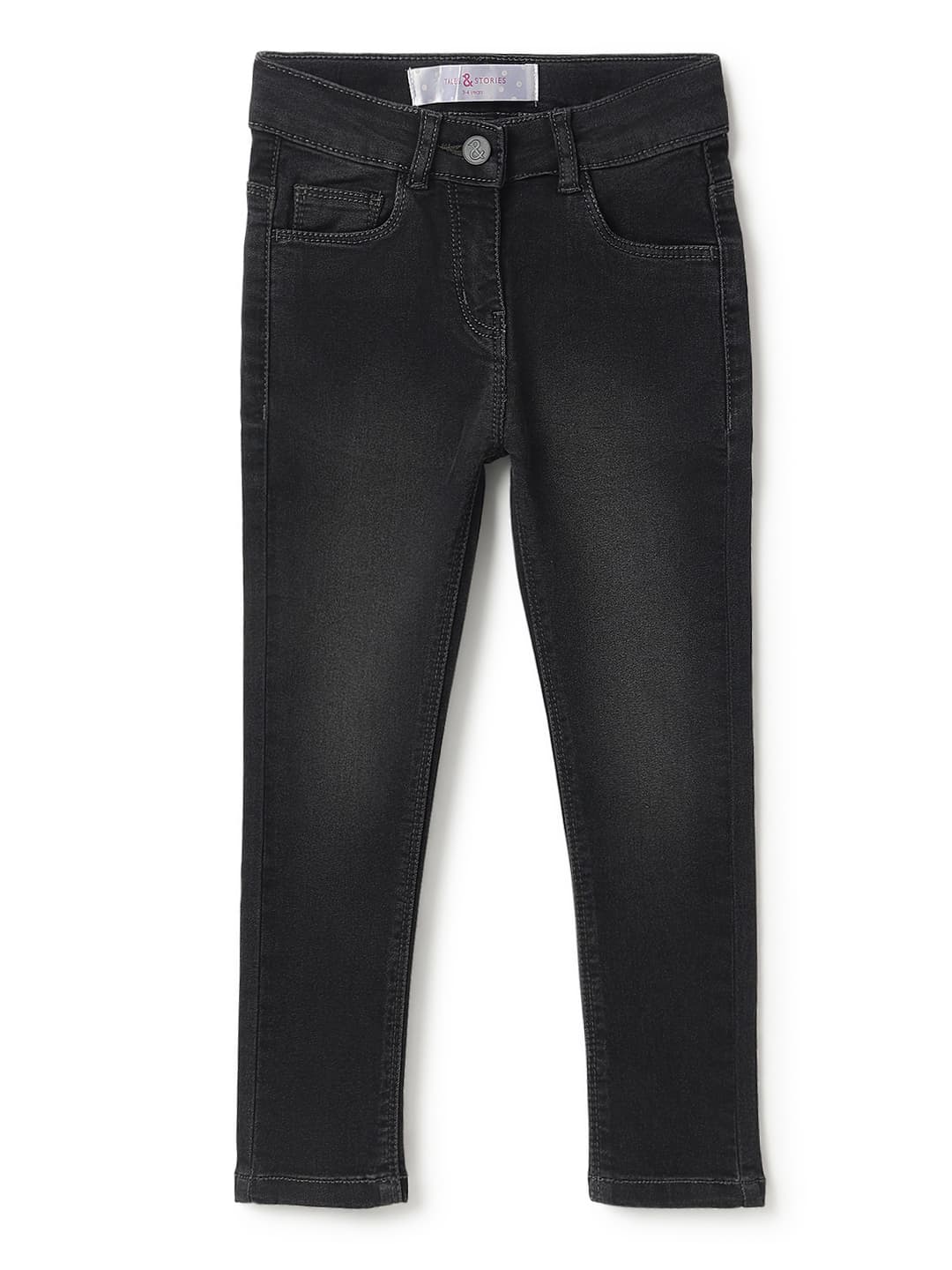 TALES & STORIES Girls Black Slim Fit Dark Shade Mid-Rise Stretchable Denim Jeans