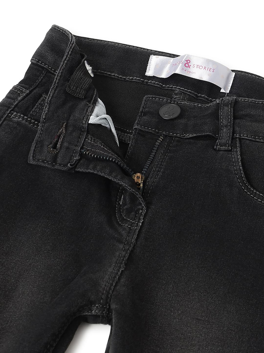 TALES & STORIES Girls Black Slim Fit Dark Shade Mid-Rise Stretchable Denim Jeans