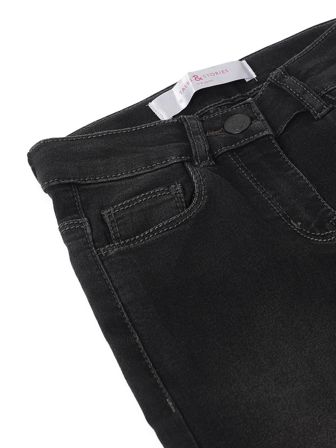 TALES & STORIES Girls Black Slim Fit Dark Shade Mid-Rise Stretchable Denim Jeans