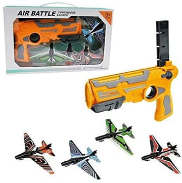 Airplane Launcher Gun Toy with Foam Glider Planes, Air Battle Gun Toys Guns & Darts (Yellow)