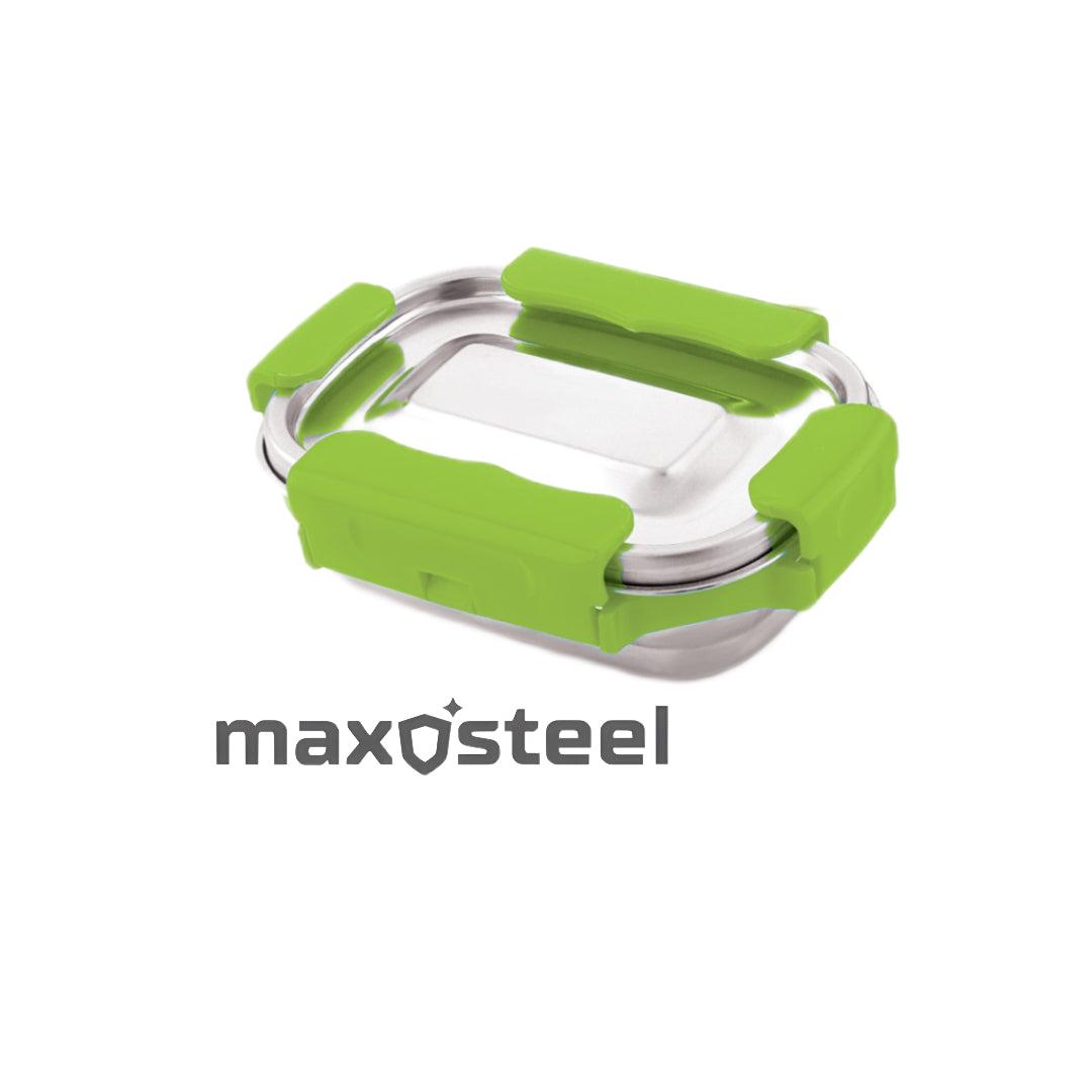 Veigo MaxoSteel Small Veg Box (200 ml) with Reverse Clip Mechanism & Silicon Ring, Green
