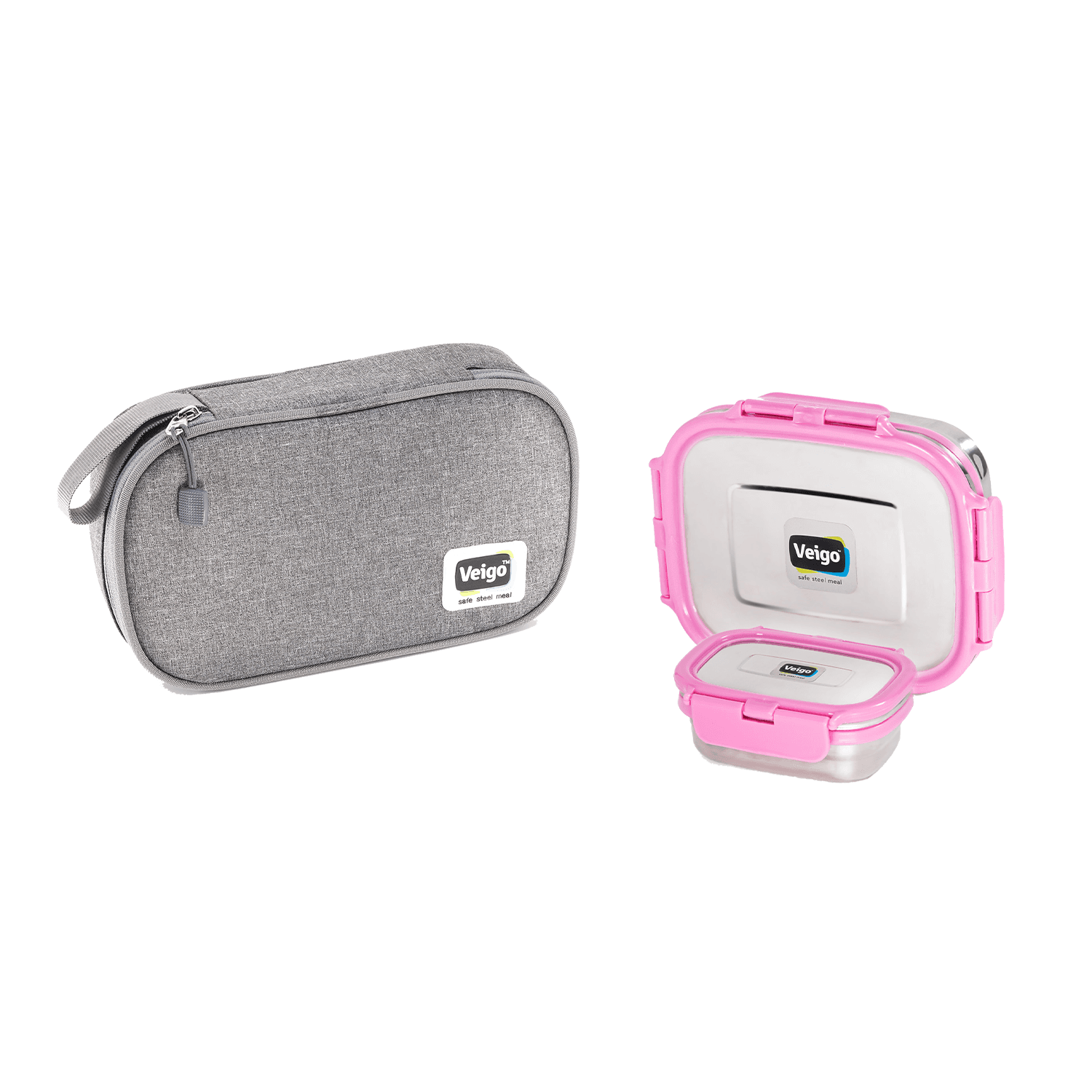Veigo Stainless Steel Large Lunch Box Set with Small Veg Box