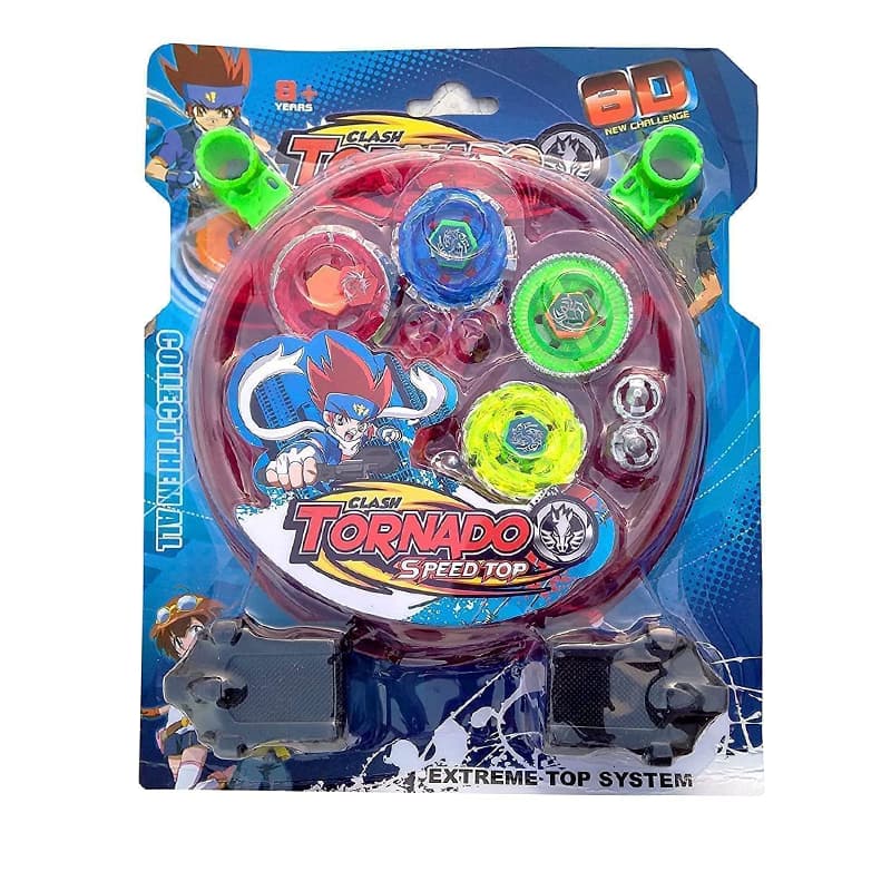 Metal Fusion Clash Of Tornado Speed Top Stadium Battle With 4 Beys & 2 Launchers (Multicolor)