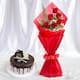 Red Roses Bouquet With Chocolate Cake