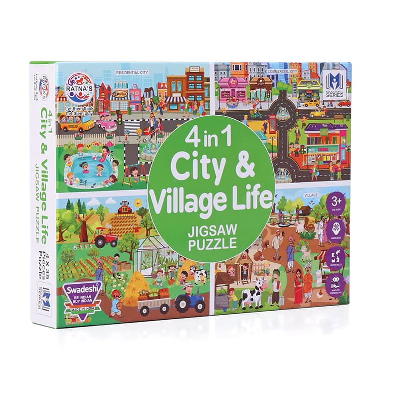 4in1 City & Village Life Multicolour Jigsaw Puzzle for Kids