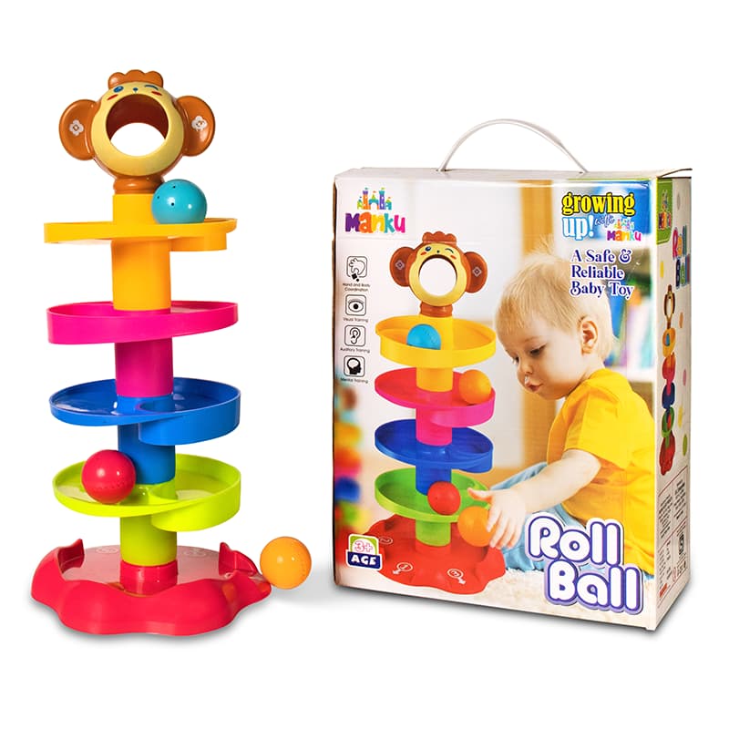 ILEARNNGROW Monkey Ball Drop Toy for Babies and Toddlers | New 5 Layer Tower Run with Swirling Ramps and 3 Puzzle Rattle Balls | Best Educational Development Toy Set for Kids.