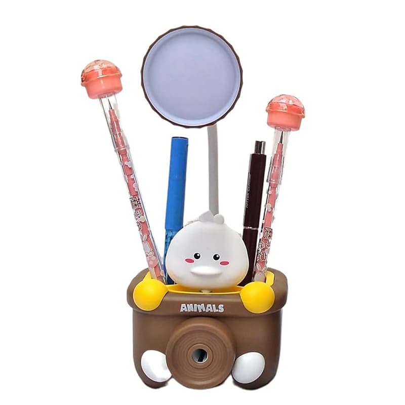 D Cat LED Lamp Rechargeable with Pen Holder and Sharpener (Duck) Table Lamp Study Lamp (Brown)