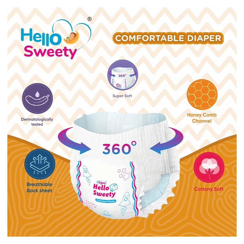 Unijoy Hello Sweety Baby Diaper Pants-Fast Absorption & Cottony Soft Feel | Pack of 1 - New Born (48 Pieces)