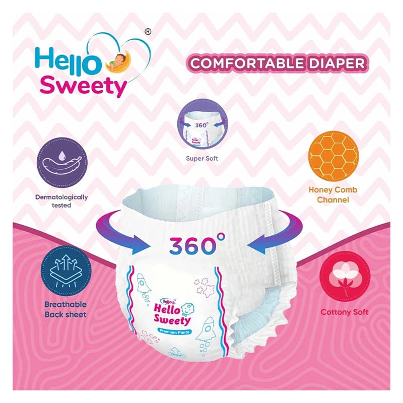 Unijoy Hello Sweety Baby Diaper Pants-Fast Absorption & Cottony Soft Feel | Pack of 1 - S (75 Pieces)