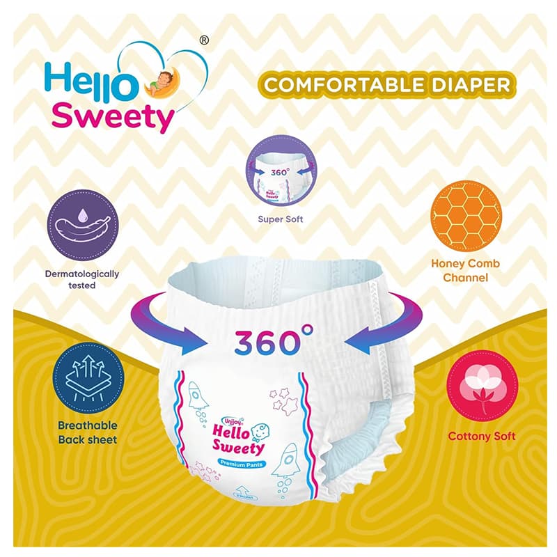 Unijoy Hello Sweety Baby Diaper Pants-Fast Absorption & Cottony Soft Feel | Pack of 1 - NB (75 Pieces)