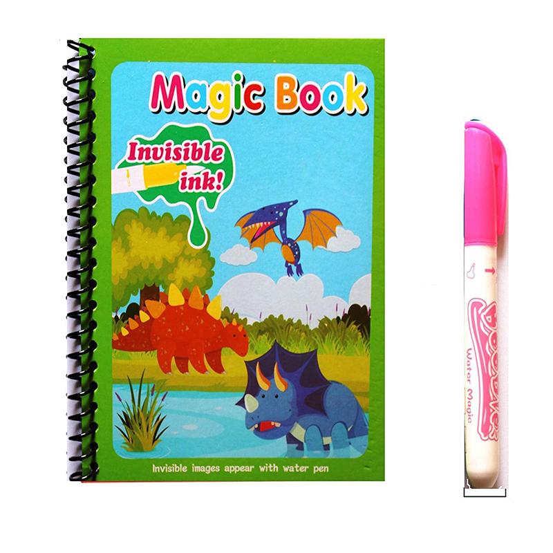 Dino Water Coloring Magic Book Invisible Ink - Green | Art & Craft Kit for Kids | DIY Creative Activity Set | Art & Craft