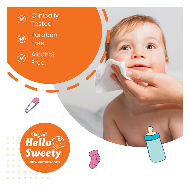 UNIJOY Hello Sweety Baby Wet Wipe Enriched with Vitamin E (Orange)(Pack of 1)