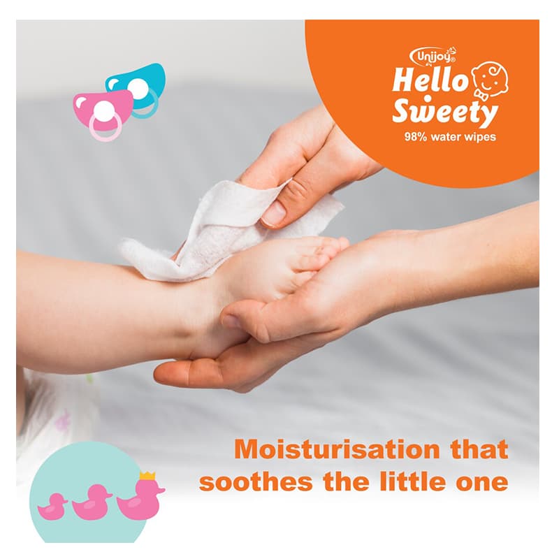 UNIJOY Hello Sweety Baby Wet Wipe Enriched with Vitamin E (Orange)(Pack of 1)