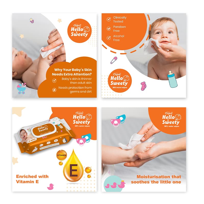 UNIJOY Hello Sweety Baby Wet Wipe Enriched with Vitamin E (Orange)(Pack of 1)