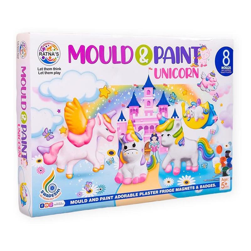 Ratnas Mould & Paint Unicorn DIY Kit Create Adorable Plaster Fridge Magnets & Badges | Art & Craft Kit for Kids | DIY Creative Activity Set | Art & Craft