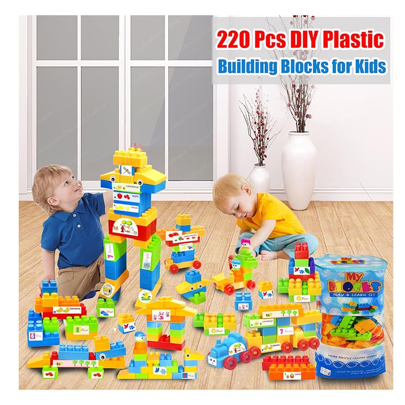 Lumo Toys Building Toy Blue Bag Block 220 Pcs | Building Blocks Toy for Kids | Construction Set Learning Toy | Building Blocks