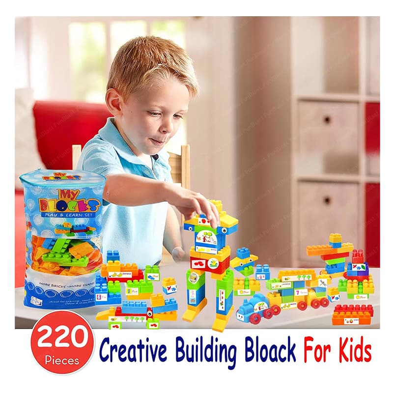 Lumo Toys Building Toy Blue Bag Block 220 Pcs | Building Blocks Toy for Kids | Construction Set Learning Toy | Building Blocks