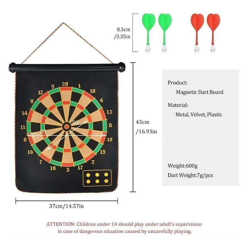 Magnet dartboard(17 inch) - Black | Board Game for Kids & Family | Strategy Fun Indoor Game | Board Games