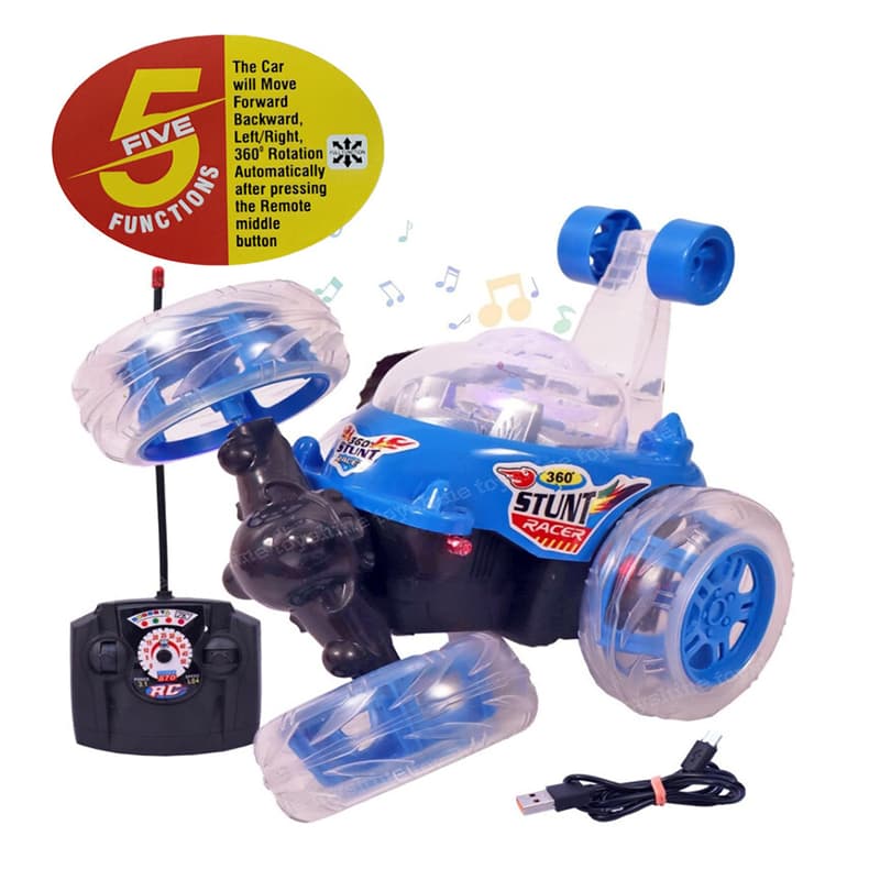 Wonder Toys Remote Control Stunt Car (Light & Sound) (Blue) | Remote Control Toy for Kids | RC Rechargeable Battery Operated Toy | RC Toys