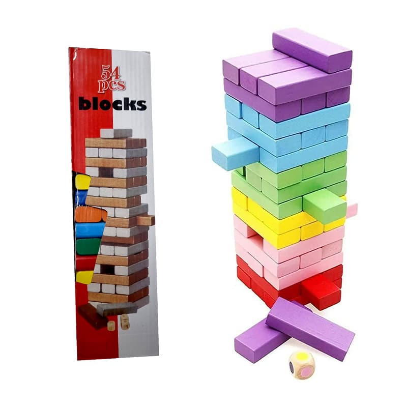 54 Pcs Colour Jenga Wooden Blocks (Multicolor)