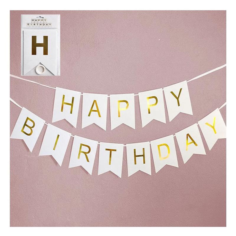 White Happy Birthday Banner | Party Banner Decoration | Birthday Theme Banner Bunting | Party Banners