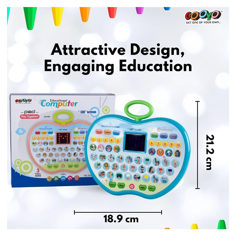 Gooyo Apple Educational Computer ABC and 123 Learning Kids Laptop with LED Display and Music | Kids Educational Laptop Toy | Learning Computer Tablet Toy for Kids | Kids Tablets