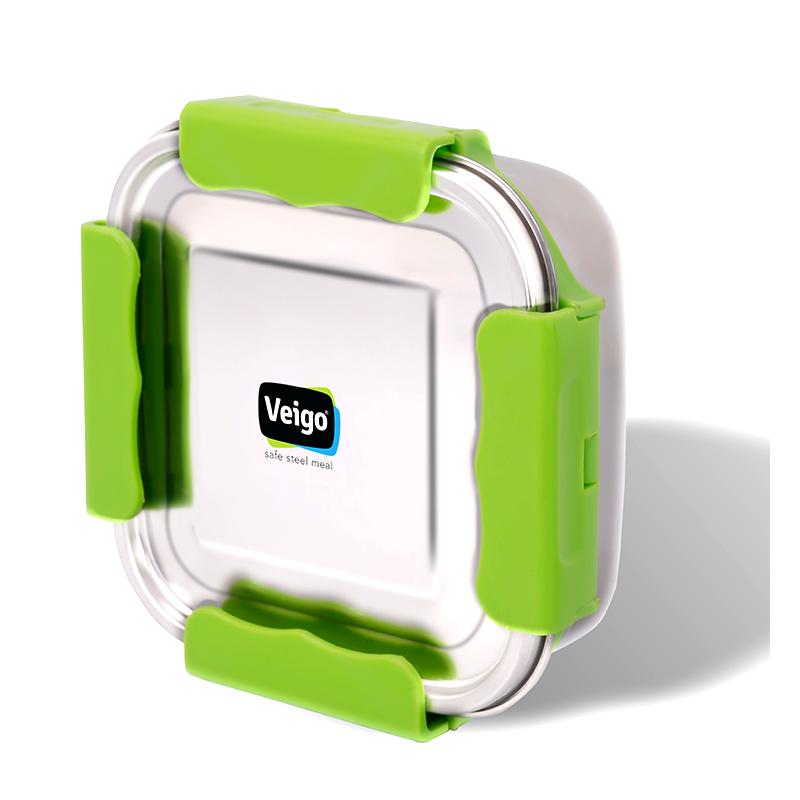Veigo MaxoSteel Medium Leakproof & Airtight Lunch Box with Reverse Clip Mechanism (450ml), Green