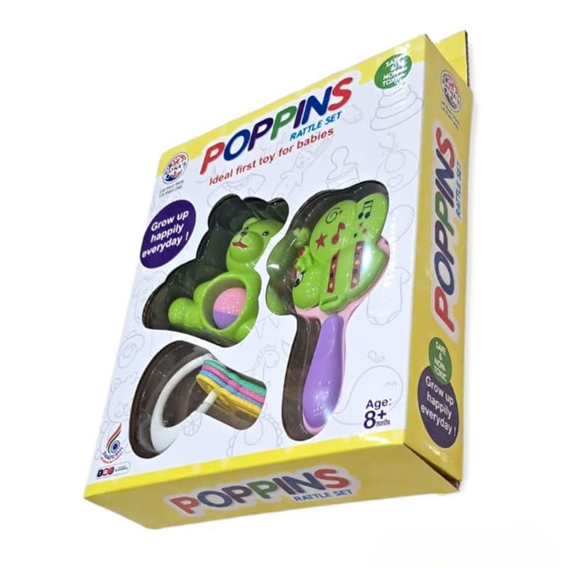 Combo of Poppins Rattles Set Yellow And Poppins Rattles Set (Blue) pack of 2