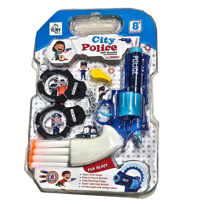 Play Run City Police Soft Bullet Gun (Blue) | Role Play Toy Set for Kids | Pretend Play Kitchen Doctor Kit | Role Play