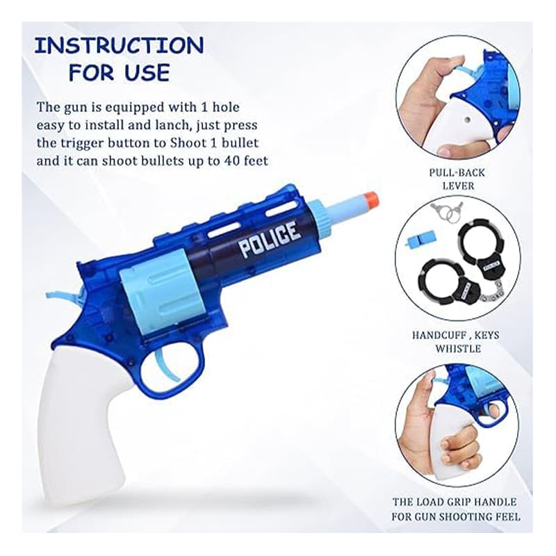 Play Run City Police Soft Bullet Gun (Blue) | Role Play Toy Set for Kids | Pretend Play Kitchen Doctor Kit | Role Play