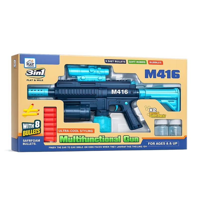 Multi Function 3 in 1 Gun Bullet with Bubble Maker 8 Foam Darts M416 Bubble Machine Gun Toy