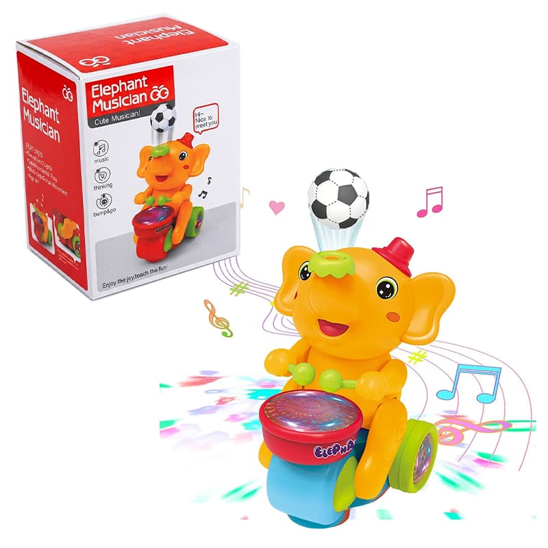 Musical Elephant Toy with Levitation Ball on Nose Along with Dazzling Light Drum (Yellow)