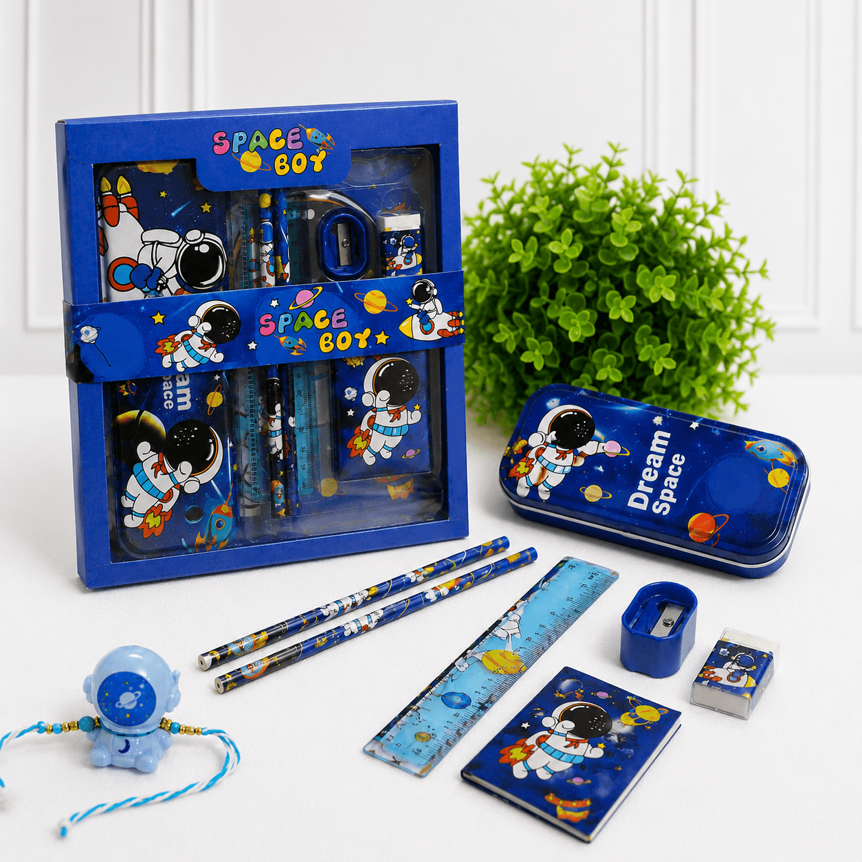 iLearnNGrow Space Theme Stationery Rakhi Combo – Pencil Box Set with Space Rakhi for Kids