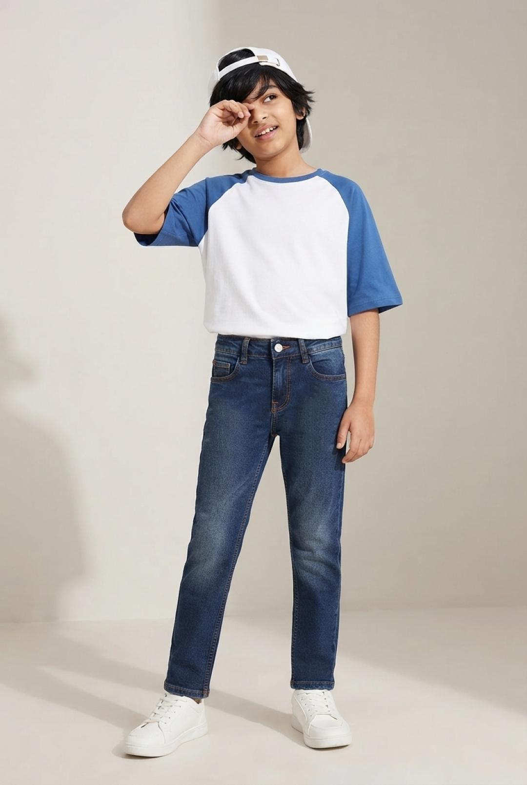 Tales & Stories Boys Denim Khakhi Tint Casual Slimt Fit Jeans