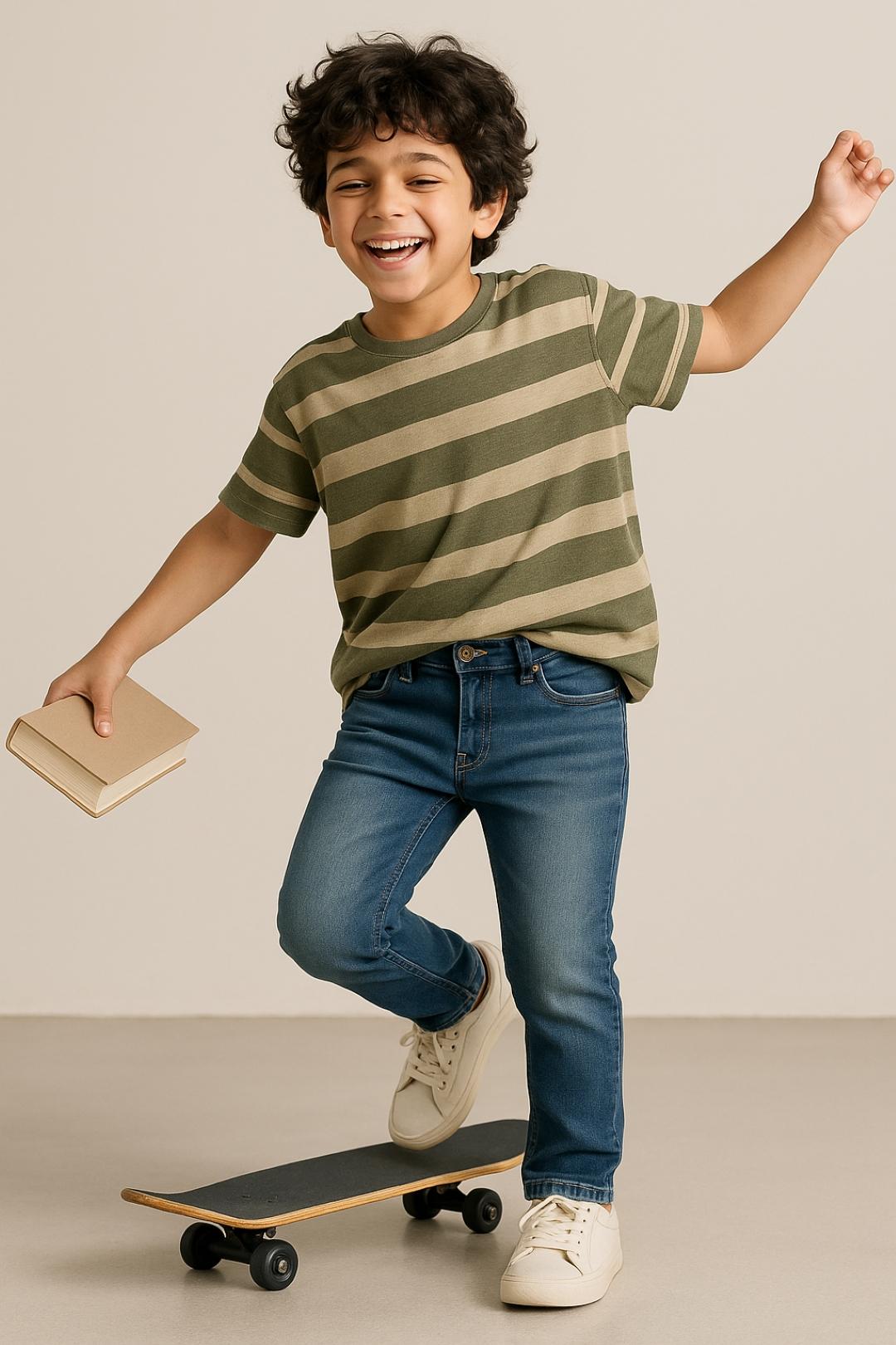 Tales & Stories Boys Denim Khakhi Tint Casual Slimt Fit Jeans