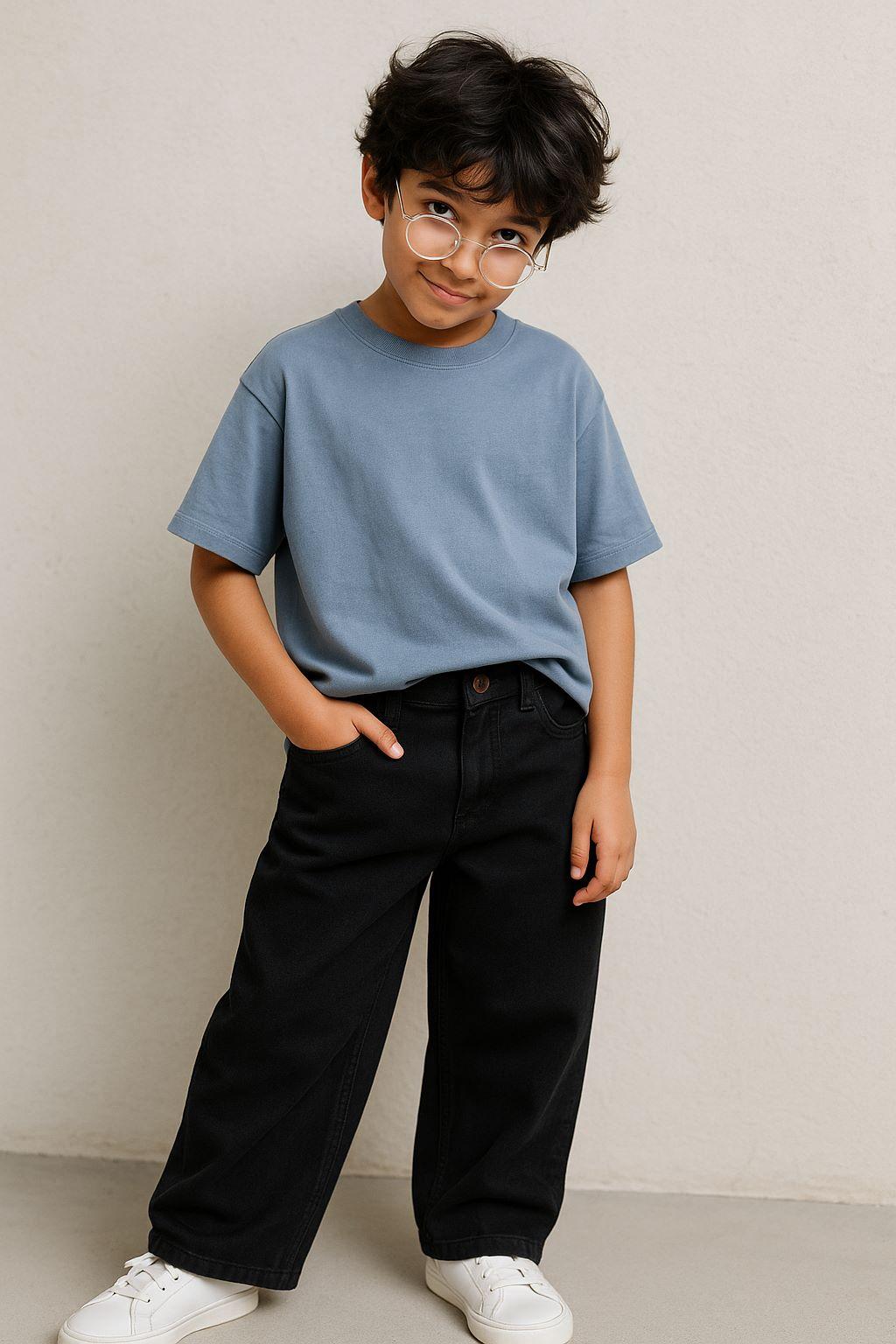 TALES & STORIES Boys Black Mid-Rise Stretchable Baggy Fit Cotton Jeans