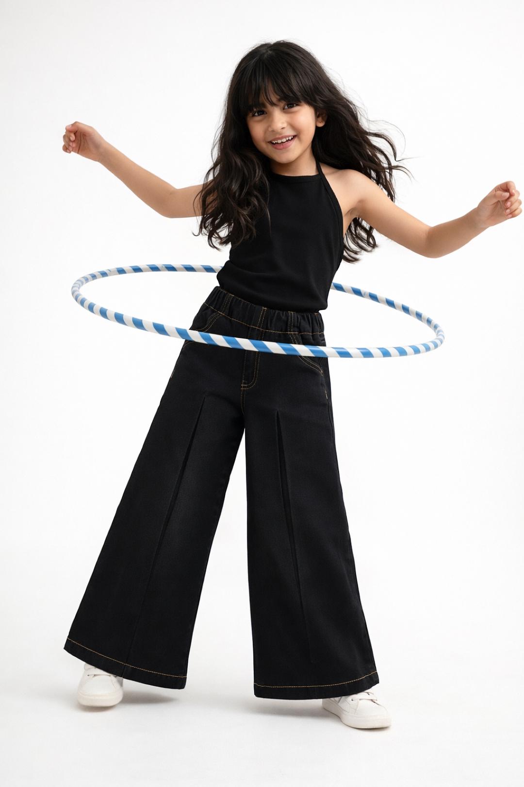 TALES & STORIES Girls Wide Leg Mid-Rise Stretchable Jeans