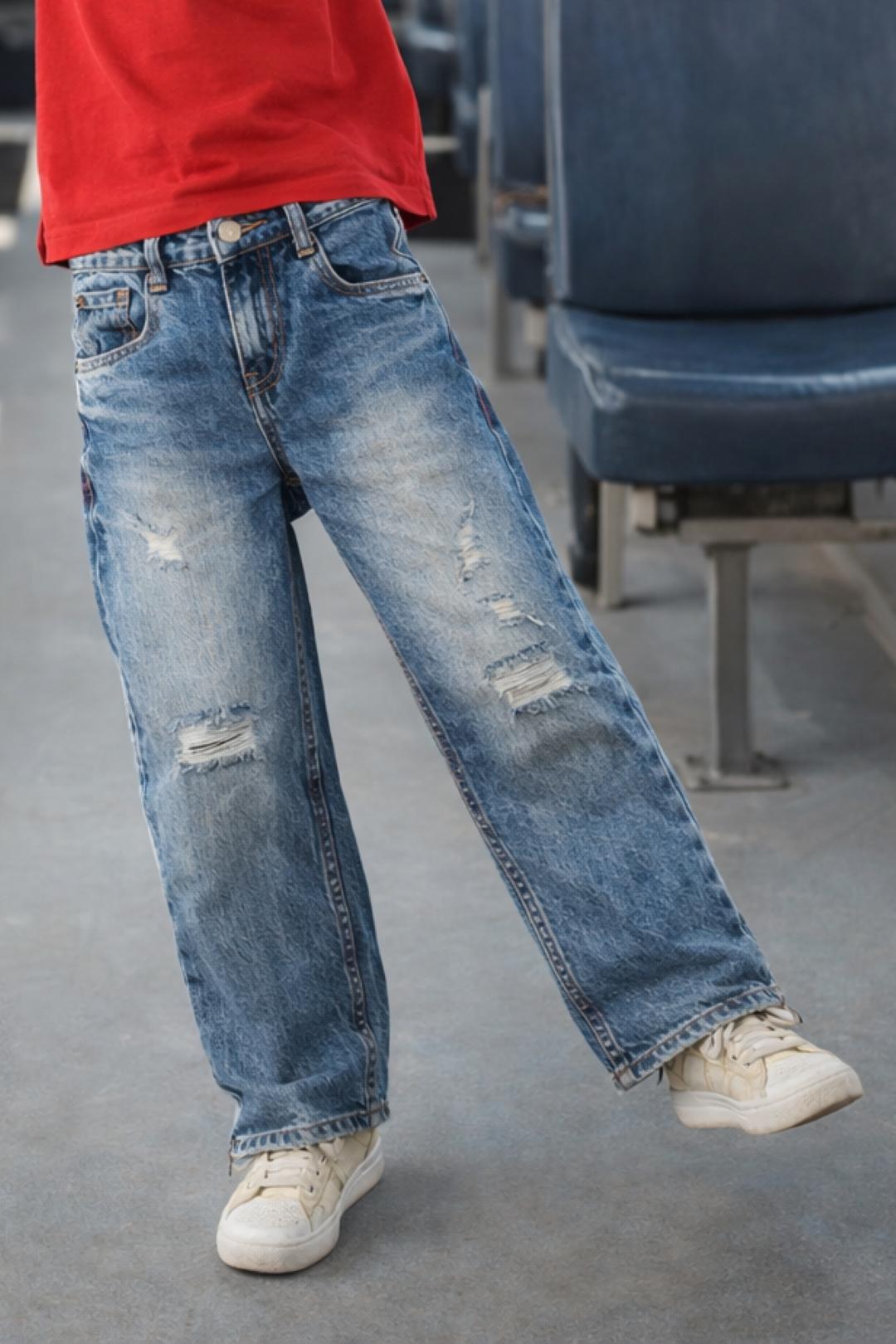 TALES & STORIES Boys Mid-Rise Mildly Distressed Light Fade Jeans