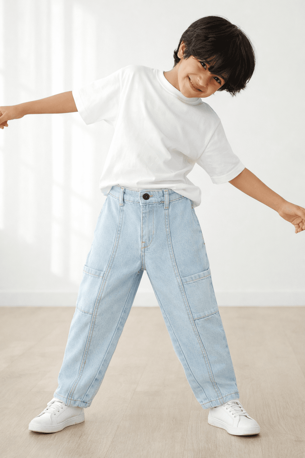 TALES & STORIES Boys Relaxed Fit Mid-Rise Light Fade Cotton Jeans