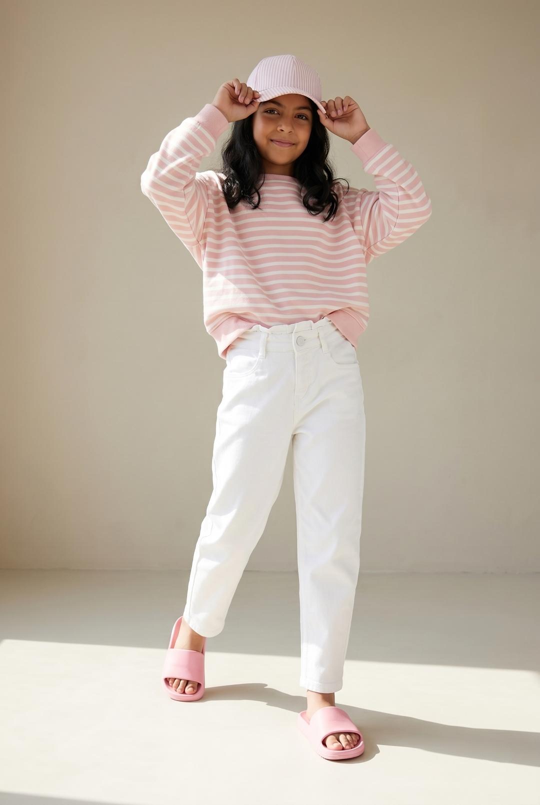 TALES & STORIES Girls White Regular Fit Mid-Rise Clean Look Cotton Jeans