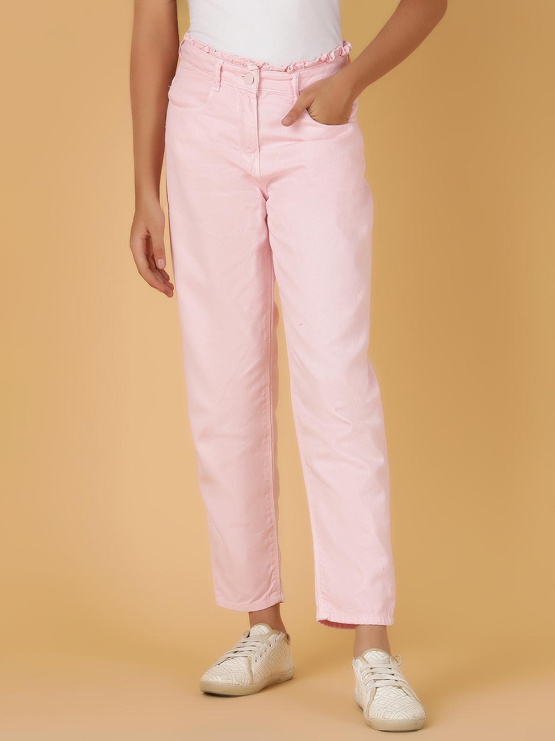 TALES & STORIES Girls Pink Regular Fit Mid-Rise Clean Look Cotton Jeans