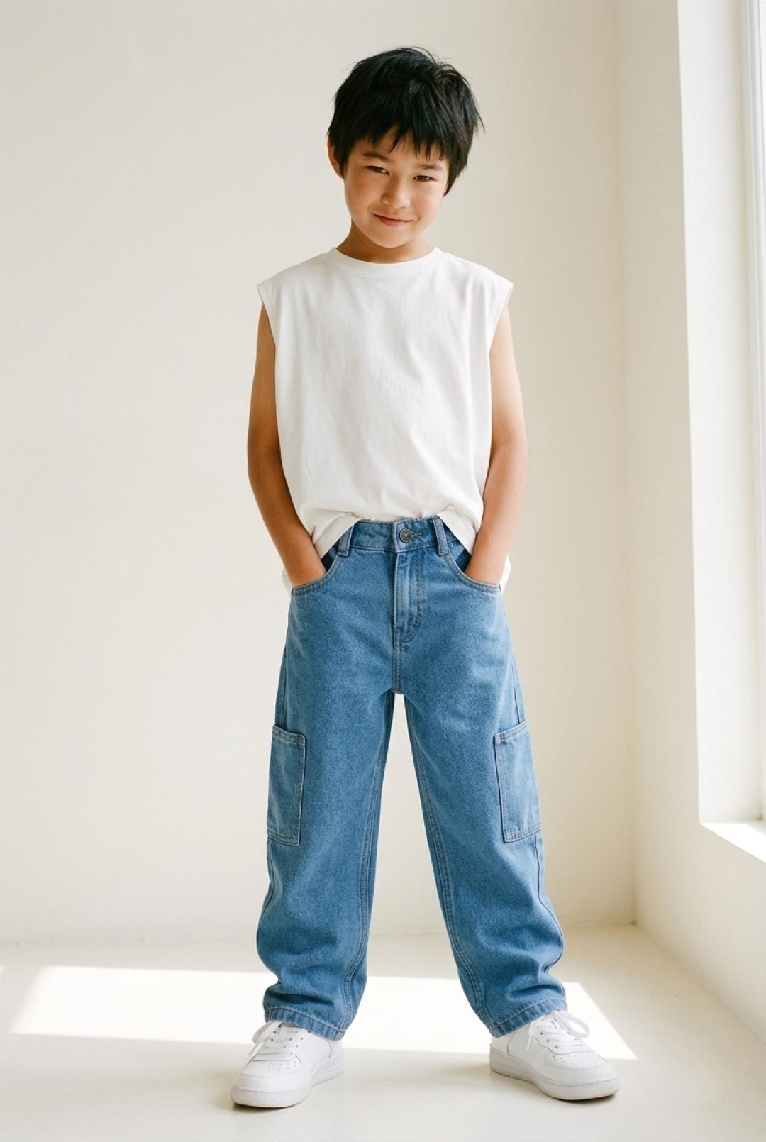 TALES & STORIES Boys Blue Mid-Rise Barrel Fit Light shade Denim Jeans