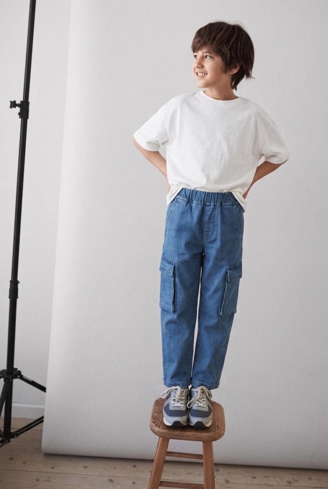TALES & STORIES Boys Blue Straight Fit Light shade Denim Elasticated Waistband Jeans
