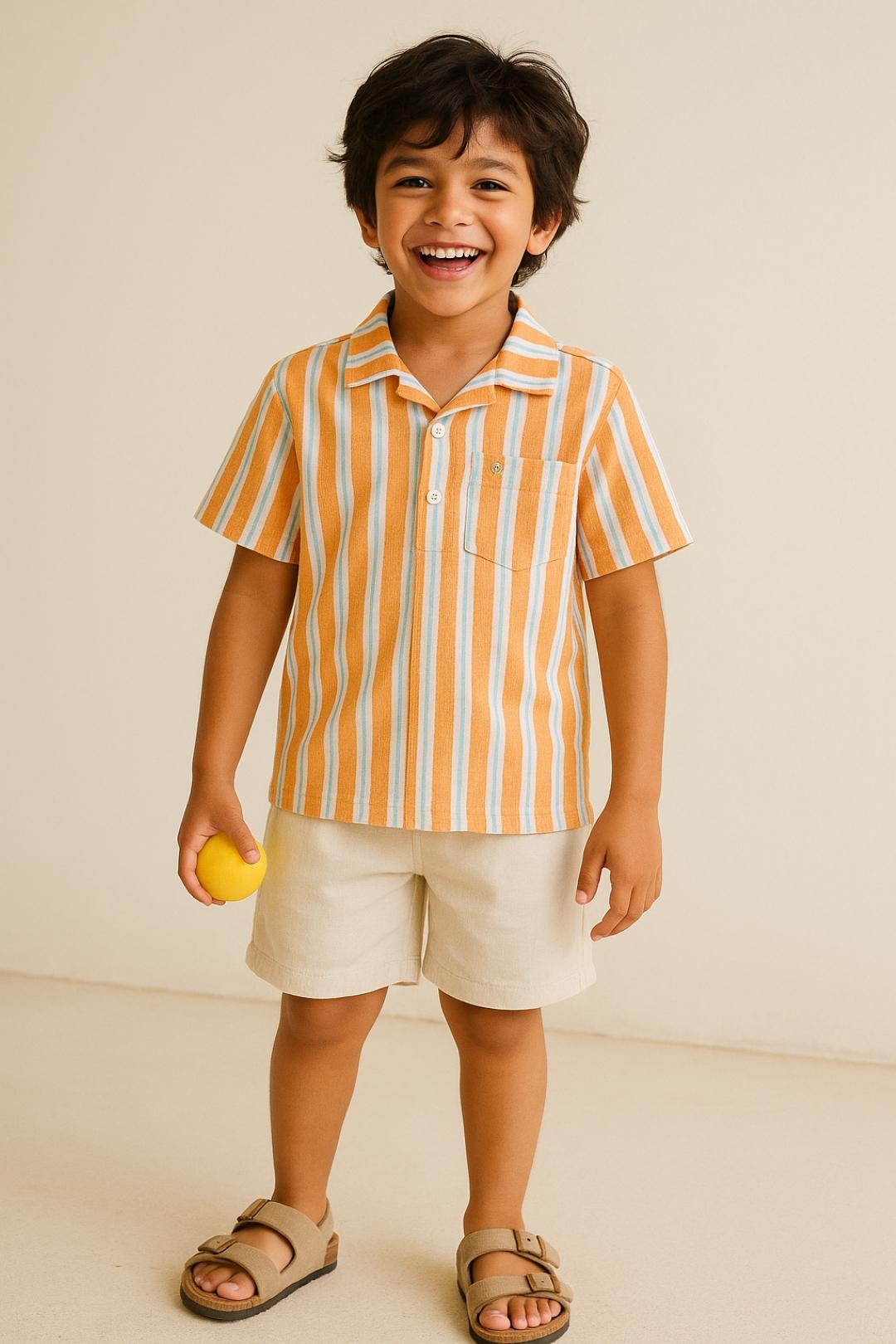 TALES & STORIES Boys Orange Cotton Striped Casual Shirts