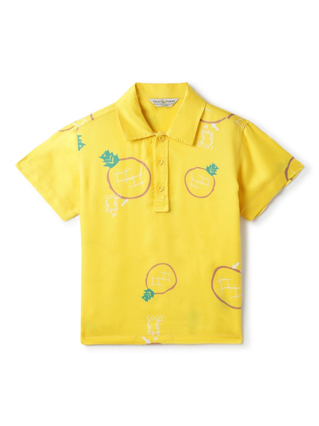 TALES & STORIES Boys Yellow Viscose Rayon Printed Casual Shirts