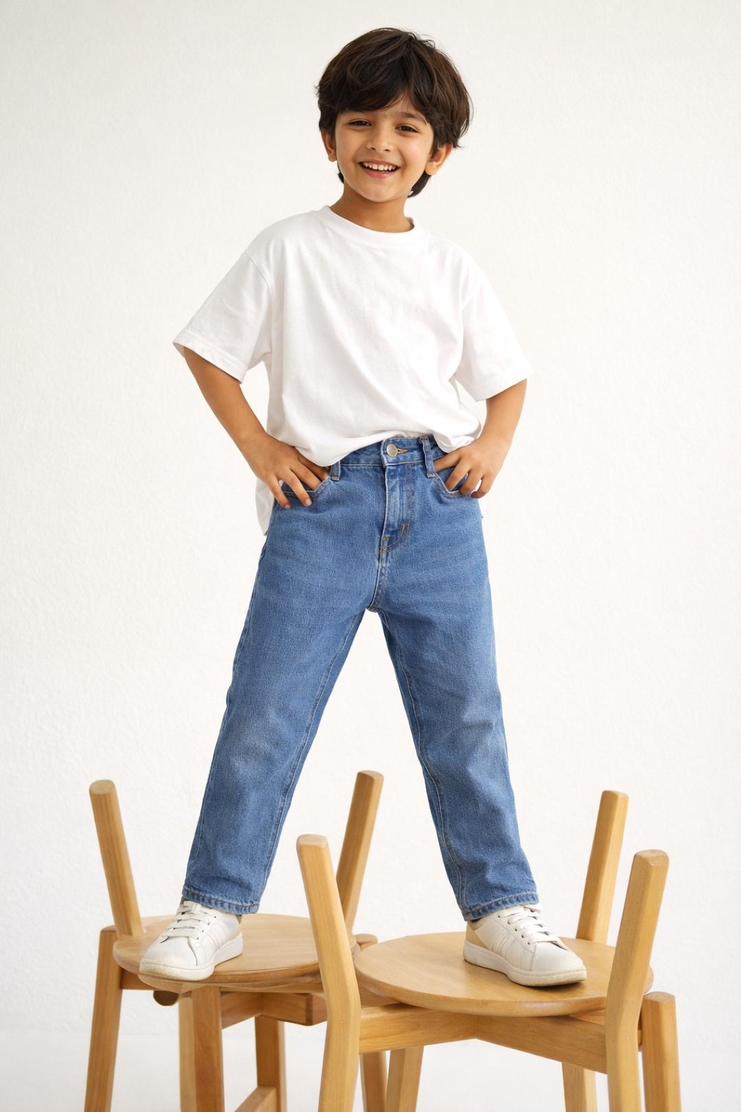 TALES & STORIES Boys Straight Fit Mid-Rise Stretchable Jeans