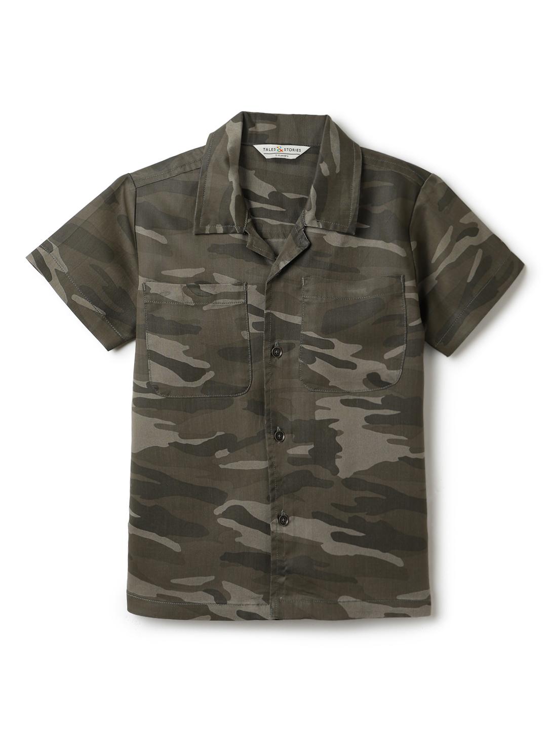 TALES & STORIES Boys Relaxed Fit Spread Collar Camouflage Printed Casual Shirt
